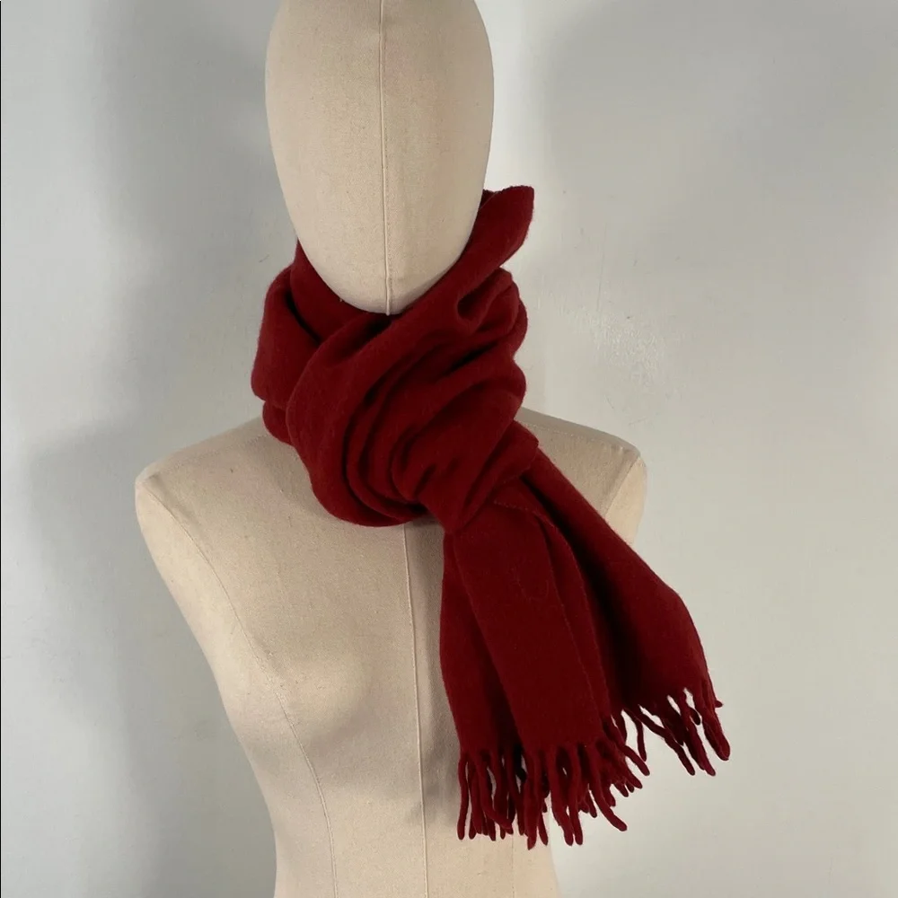 Cale Thomas Mens‎ Red 100% Lambswool Scarf Made in Italy Fringe Trim Winter Wear